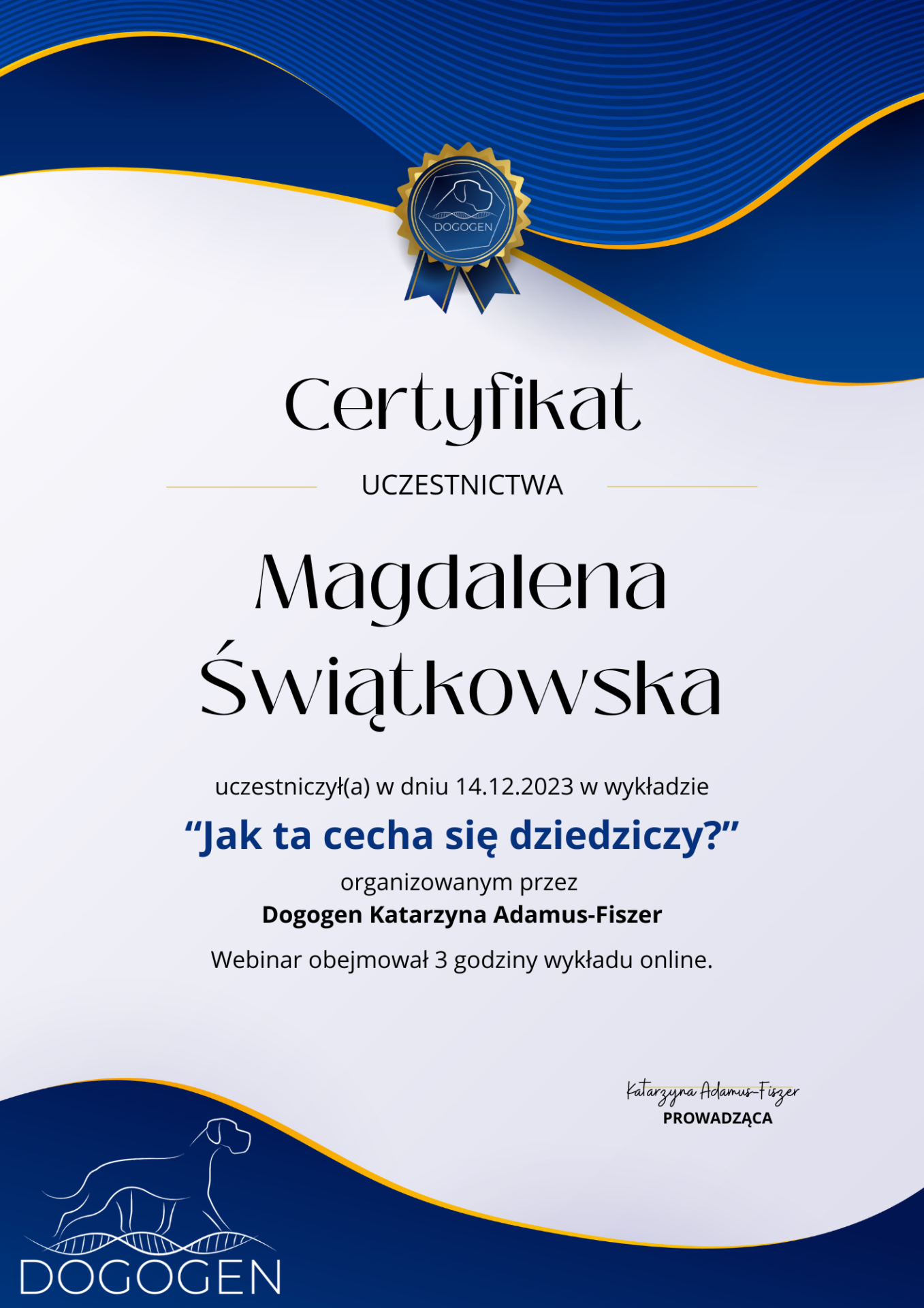Certyfikat Magdalena Świątkowska